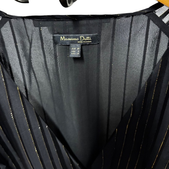 Massimo Dutti | Women's Black Sheer Metallic Striped Dress - Picture 5 of 11